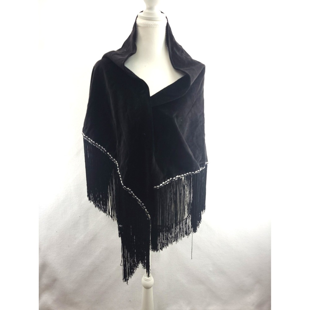 Triangle Velvet Long Fringe Shawl One Size